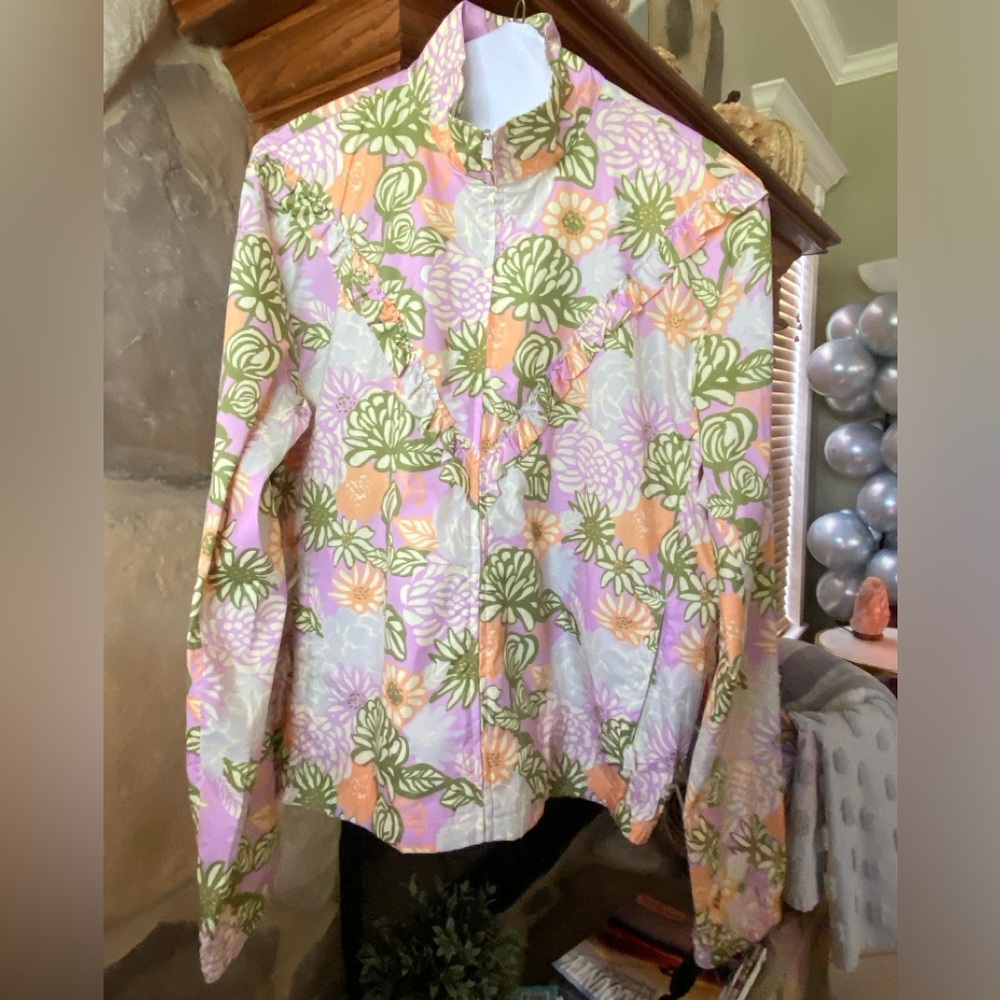 Tory Burch Floral Ruffle WindbreakerJacket Size Small